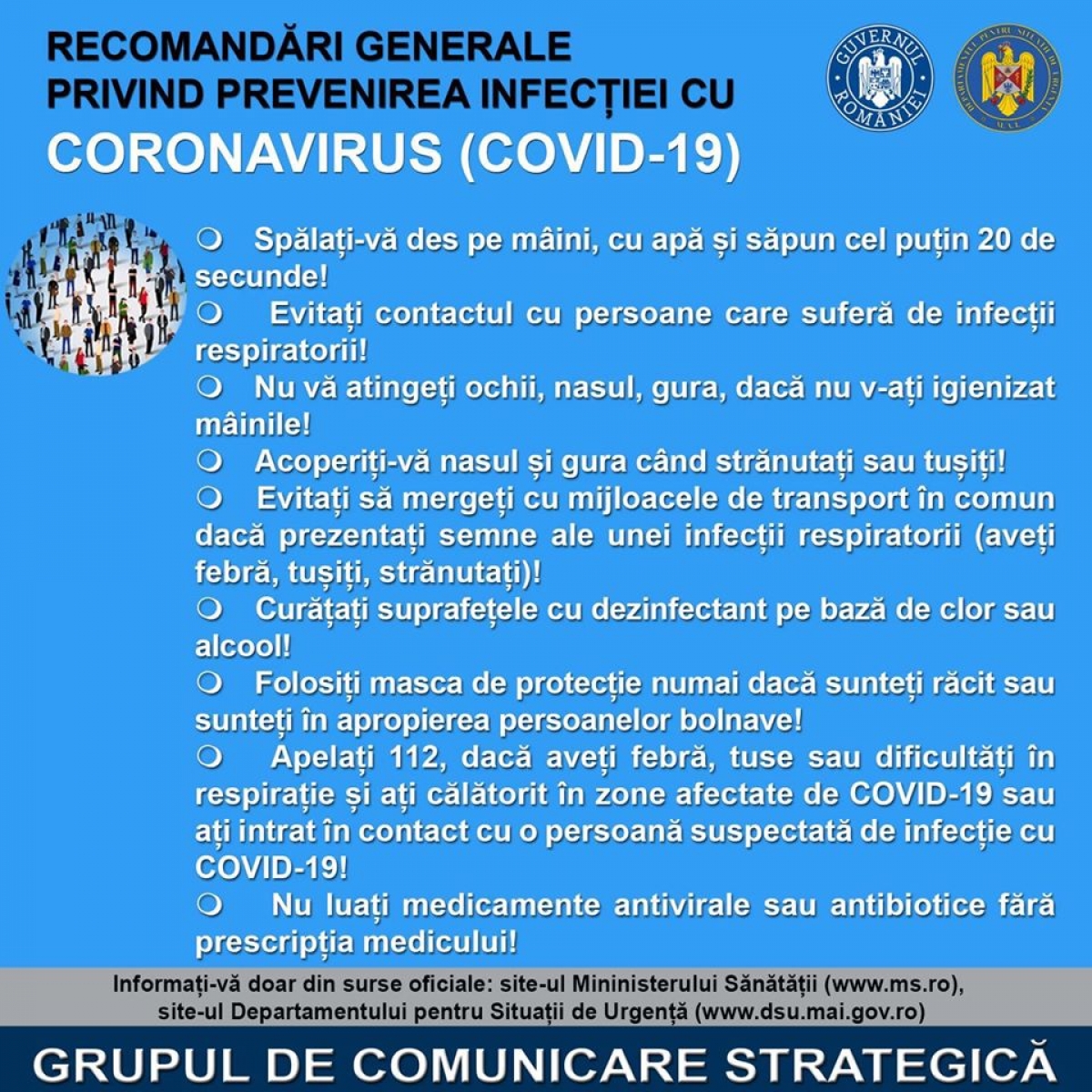 Recomandări generale privind prevenirea infecției cu Coronavirus(COVID-19)